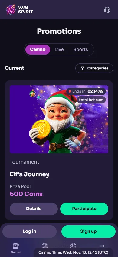 Winspirit Casino mobile promotions interface